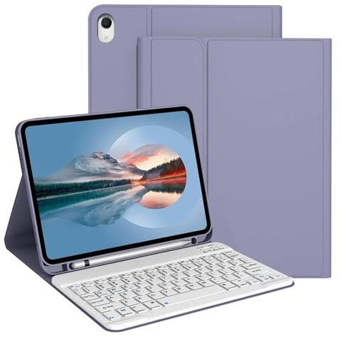 Bueuwe Tastaturhülle für iPad 9,7 Zoll 2018/2017 (6./5. Generation), Air 2/1, abnehmbare kabellose Bluetooth-Tastatur, mit Stifthalter, Deep Purple