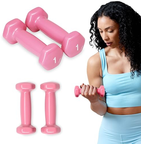 SPRI Hanteln Deluxe Vinyl beschichtete Handgewichte Allzweck-Hanteln für Krafttraining (2er-Set) (erhältlich in 1-10 Pfund, 12, 15, 18 & 20 Pfund), Rose, 1-Pound