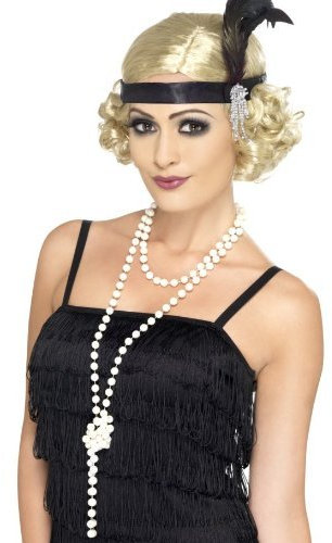 NET TOYS 20er Jahre Perlenkette Charleston Kette weiß 180cm Damenkette Perlen Kette Kostüm Accessoires