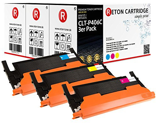 3 Original Reton Toner kompatibel nach (ISO-Norm 19798) ersetzen CLT-C406S CLT-M406S CLT-Y406S für Samsung CLP-360 CLP-365 365W CLX-3300 CLX-3305 3305FN CLX-3305FW CLX-3305W Xpress C410W C460FW C460W