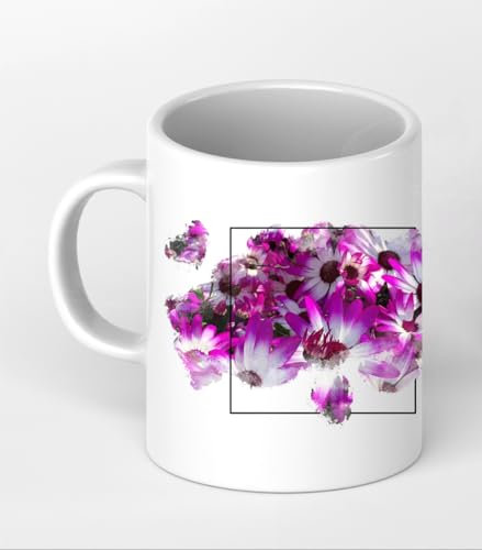 deyoli viele Vergissmeinnicht als Motivetasse 4 Eck 300ml, aus Keramik weiß, wunderbar als Geschenkidee oder ihre Neue Lieblingstasse