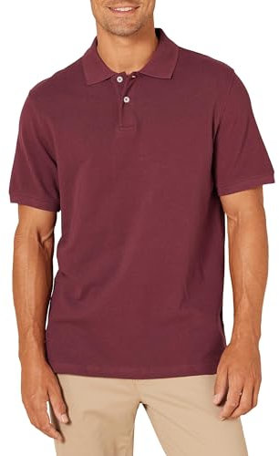 Amazon Essentials Men's Slim-Fit Cotton Pique Polo Shirt, Burgundy, L