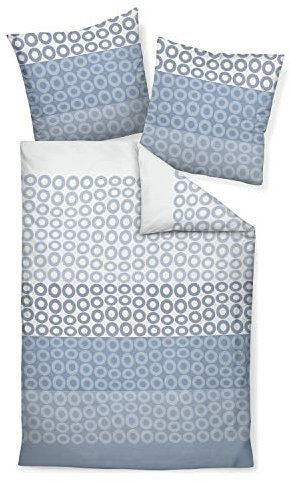 Janine Mako Satin Bettwäsche I 87029 J.D. I Farbe Blau I größe 135x200 cm 80x80 I Streifen mit Kreisen