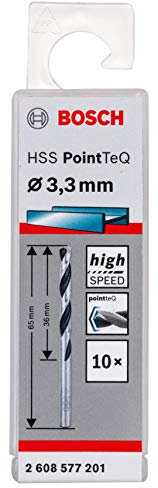 Bosch Professional - Juego de 10 brocas de espiral HSS PointTeQ (para metal, 3,3 x 36 x 65 mm), Talla, Diámetro 3.3 mm