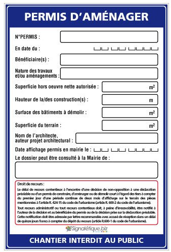 Signalétique.biz - Panneau Permis d'Aménager + Feutre - Akylux 800x1200 mm Anti-UV