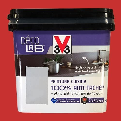 V33 Déco LAB Peinture Cuisine 100% Anti-Tâche Rouge Piment 0,75 L