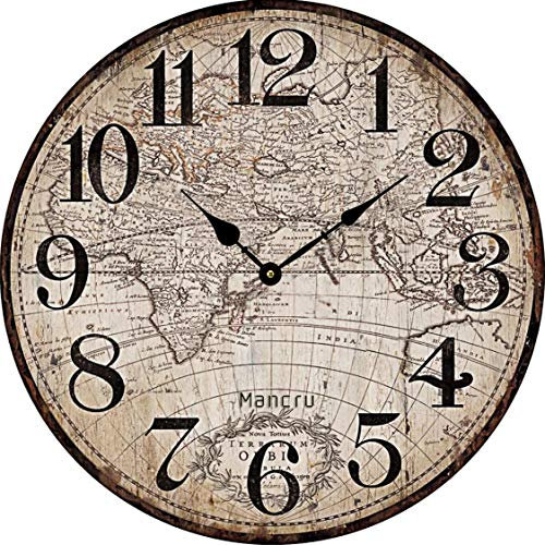 Mancru 1CM Spessore Vintage No Cover Silenzio Orologio da Parete Shabby in Legno Grande Rotondo Non ticchettio Quiet Quarzo Orologio da Parete Decorazione Orologio da Parete 1-40CM