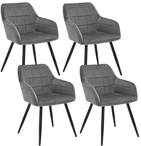 WOLTU Esszimmerstühle 4er Set Esszimmerstuhl Küchenstuhl Polsterstuhl Design Stuhl mit Armlehnen, mit Sitzfläche aus Samt, Gestell aus Metall, modern, Dunkelgrau, BH93dgr-4