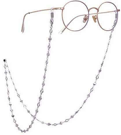 TEAMER Lesebrillengurte Halter stilvolle Kreis Brillenkette und Schnüre Lanyards für Frauen (Gold/Silber) (Silber mit weißem Gummi)