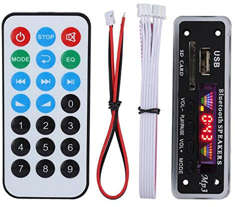 Placa de decodificación, Bluetooth inalámbrico 5.0 MP3 WMA Placa decodificadora Car Audio FM Ape FLAC Módulo Soporte USB, Tarjeta SD, Interruptor con Control Remoto.(Black)