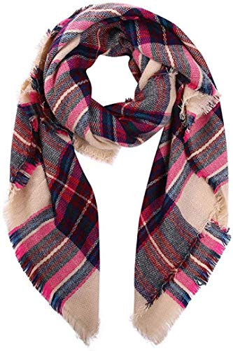 Boolavard Plaid Cashmere Feel Klassischer Weicher Luxuriöser Winterschal für Männer und Frauen (Rosenrot)