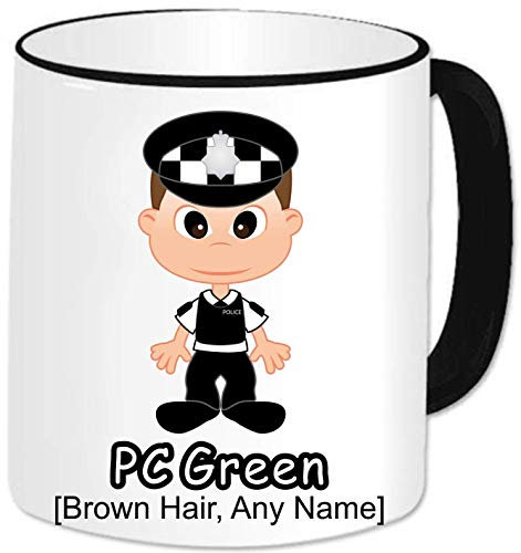 Police Mug - Personalised Police Gifts - Add Name and Text- Male Police Officer Policeman Novelty Presents Idea (Brown Hair)