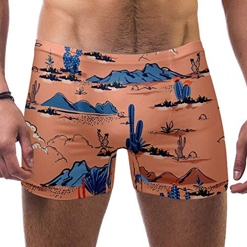 Lorvies Herren Badeanzug, Kaktus auf Wüste, Blüten, Sukkulenten, kurze und quadratische Beine, Größe S Gr. XXL, multi