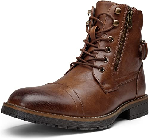 Vostey Men's Boots Motorcycle Combat Casual Boots 678A Dark Brown 10