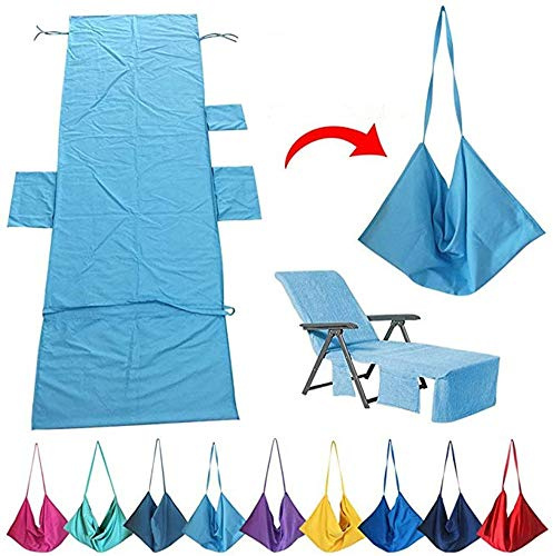 Mikrofaser-Handtuch für Liege, Strandkorb, schnell trocknend, mit Taschen für Camping, Urlaub, Garten