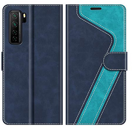 MOBESV Hülle für Huawei P40 Lite 5G Handyhülle, Lederhülle mit Kartenfach, Klapphülle mit Ständer, Flip Case Handytasche Schutzhülle, Modisch Blau