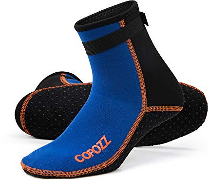 COPOZZ 3mm Tauchsocken Neoprensocken für Erwachsene Damen Herren, Dicke Tauchsocken Wassersport Schwimmen Socken für Schwimmen, Schnorcheln, Segeln, Surfen Wassersport (blau + schwarz, XL)