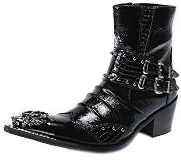 Wuf Stivali da cowboy da uomo, in pelle, con borchie punk, in metallo, Nero , 46 EU