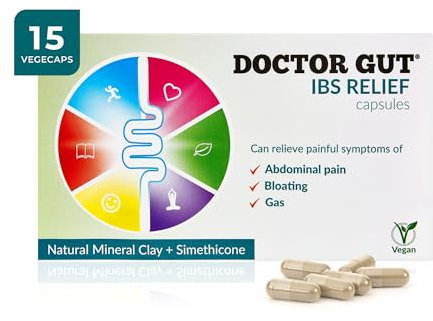 Doctor Gut IBS Relief Capsules, 15 Caps - Stomach Pain Relief, Bloating Relief, Trapped Wind & Gas Relief - Drug-Free, Natural Clay, Expels Harmful Causes of Irritable Bowel Syndrome