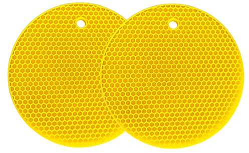 Topfuntersetzer aus Silikon, Mehrzweck-Trocknungsmatte, hitzebeständig bis 464 ° F, Topflappen, wasserdicht, (2er-Set) rutschfest, flexibel, langlebig (Gelb)