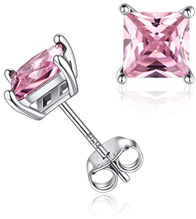 ChicSilver 925 damen Quadrat Ohrstecker Silber Authentische Geburtsstein Ohrstecker Für Frauen Oktober Rosa Edelstein Schmuck Ohrringe Ohrstecker