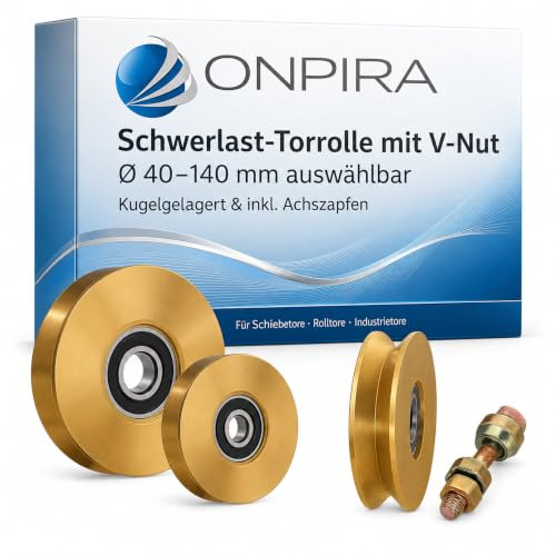Schwerlast Torrolle mit V-Nut aus eloxiertem Stahl – Ø 40–140 mm auswählbar – kugelgelagert & inkl. Achszapfen – Laufrolle für Schiebetor, Rolltor, Industrietore Ø 60mm
