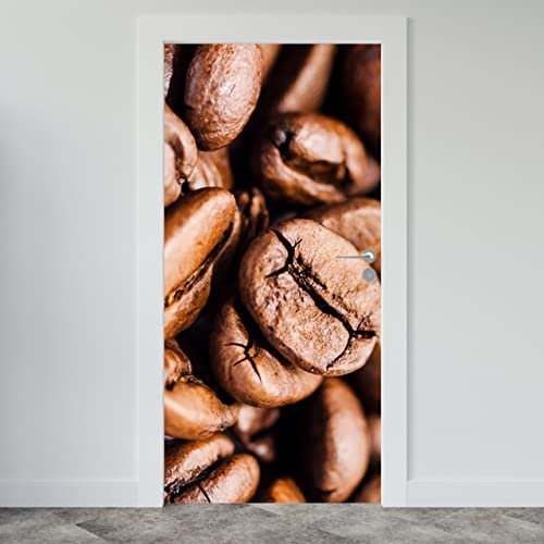 Estika Türtapete selbstklebend - Kaffeebohnen - 95x205 cm - Einem Bogen Türposter, Küche Türaufkleber, Aufkleber PVC Folie, Klebefolie für türen, Tür tattoo, Modern decoration