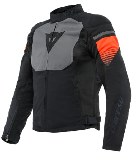 Dainese - Air Fast Tex Jacket, Sommer Motorradjacke, Quickdry Gewebe, Weiche Schulter Und Ellbogenprotektoren, Motorradjacke Für Herren, Schwarz/Grau/Fluo Rot, 62