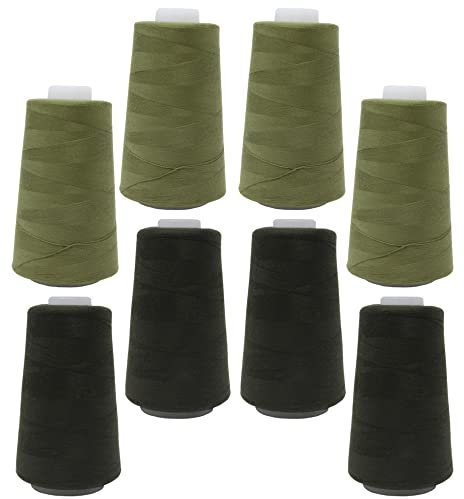 BIG-SAM 8 Konen Set Overlockgarn (2 Farben Set) je 2743,2 m Lauflänge NE 40/2 aus 100% Polyester (Armee Oliv & Oliv)