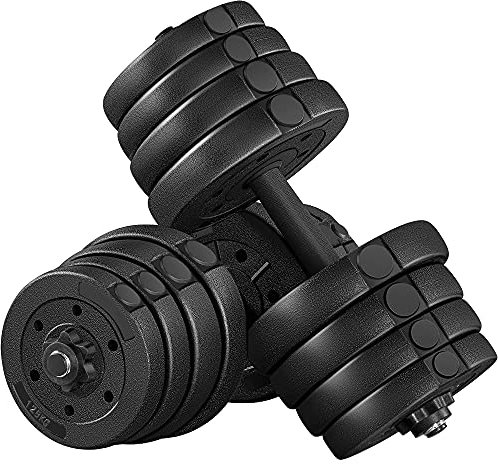 Yaheetech Mancuernas Ajustables 2x15 kg Pesos Fitness Entrenamiento con Barras de Acero y Discos Juego de Pesas Musculacion con Cerraduras de Estrella