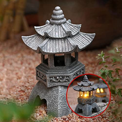 AURORAF Estilo japonés al Aire Libre Jardín Luces Linterna ,Luz Solar LED Adorno Jardín Farolillos Decoración Linterna Pagoda Al Aire Libre Estatua Balcón Lámpara de decoración Creativa(Color:A)