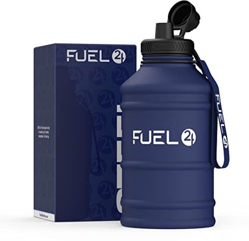 Fuel24 1.3L/2.2L Water Bottle Metal - STRONG, Drop & Leakproof BPA free 1L 2L Water Bottle Stainless Steel (2 Litre) - Large Gym Bottles for Men, Sports Bottle, Travel, Hiking Water Bottle