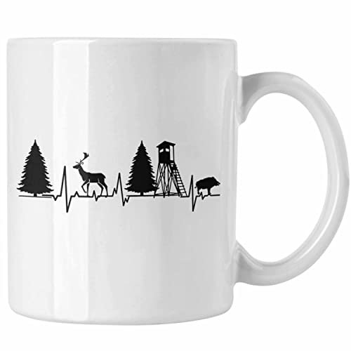 Trendation - Jagen Tasse Herzschlag Geschenkidee Jäger Geburtstag Weihnachten (325 ml, Weiß)