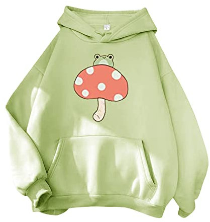EVAEVA Süße Sweatshirts für Damen, Skateboard-Frosch, langärmliger Hoodie-Pullover Jacke Damen Sweatjacke Hoodie Sweatshirt Oberteile Damen Pullover Kapuzenpullover Pulli