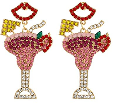 Cocktail Earrings for Women, Wine Glass Earrings for Girls, Tropical Margarita Dangle Earrings Hypoallergenic, Funny Fruit Juice Drink Cup Drop Earrings, Wine Cup Earrings Studs