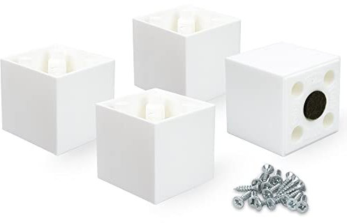 F!XBL Lot de 4 pieds de meubles carrés de 5 cm de haut avec patins en feutre modèle Cuba - Blanc
