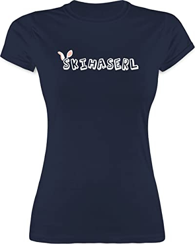 Shirt Damen - Skiurlaub Apres Ski - Skihaserl - M - Navy Blau - Tshirt après-ski-t-Shirt Skifahren skifahr t-Shirt skihaserl+Tshirt skishirt Wintersport Skihase Funshirt Hasen Oberteile Skifahrer