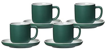 Ritzenhoff & Breker Jasper Espressotassen mit Untertassen, 4er Set, Grün, 240 ml, Espressogeschirr mit Soft-Touch-Haptik & Mattglasur, Spülmaschinengeeignet