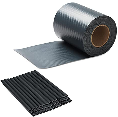 Izrielar Sichtschutzstreifen PVC Gartenzaun 3er Set - 3 Rollen 50m x 19cm Stabmattenzaun mit 120 Clips Wasser- & Winddicht Sichtschutz - Anthrazit