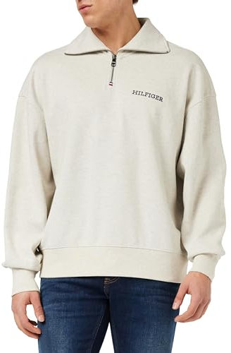Tommy Hilfiger Herren Sweatshirt mit Reißverschluss Monotype Honeycomb Halber Zipper, Elfenbein (Ivory), L