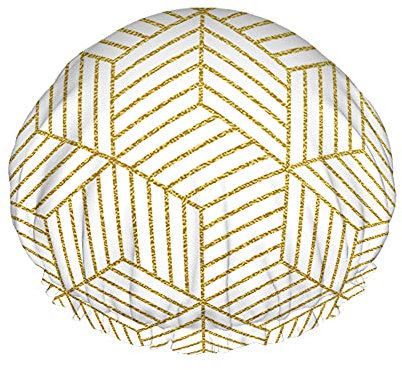 Geometric Shower Cap,Geometric Gold Glittering Pattern Waterproof Double Layer Bath Caps Perfect For All Hair Lengths And Thicknesses