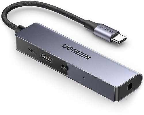 UGREEN 2 en 1 Adaptateur USB C Jack 3.5mm avec 60W USB C PD Charge Rapide 32bit 384kHz Hires Audio Puce DAC Avancée Compatible avec Galaxy S25 24 S23 S22 Ultra A55 A53 A15 iPad Air Pro MacBook Pro