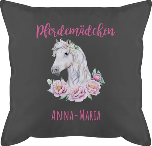 Kissen 50x50 - Pferd Pferde - Pferdemädchen mit Name personalisiert I Geschenk Reiten Mädchen - 50 x 50 cm - Grau - pferdekissen Horse schmusekissen Reiter und personalisierte pferdeliebhaber