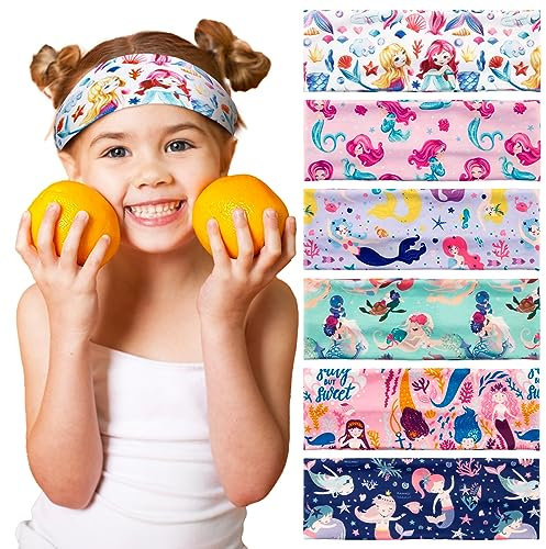 BETESSIN 6Stk. Stirnband Mädchen Kinder Haarband Meerjungfrauen Elastisches Kopfband mit Knoten Breite Haarreif Schleife Haarschmuck Kopfschmuck für Schule Sport Freizeit in 6 Stilen