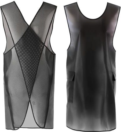 Schwarze Wasserdichte Schürze, Verkurztes Design Schurze, Kunstlederschürze,Japanischen Stil Schürze mit Taschen, Ideal für Kochen, Friseur, Geschirrspülen, Hundepflege, Handwerk, Backen, Kaffee