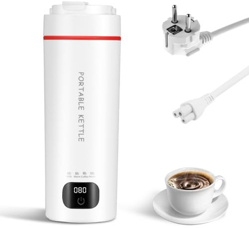 Vusddy Bollitore da Viaggio Piccolo, Mini Bollitore da 500 ml Tazza Riscaldante Elettrica Portatile da Portare per Latte, caffè, tè, 220 V/300 W, Bollitura Rapida in 5 Minuti, 4 Temperature