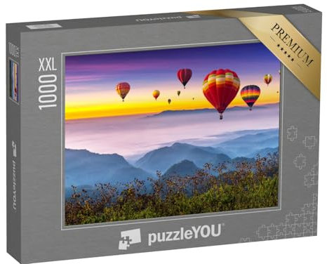 Puzzle 1000 Teile XXL „Bunte Heißluftballons im Sonnenaufgang“ – aus der Puzzle-Kollektion Ballon, Landschaft, Himmel & Jahreszeiten