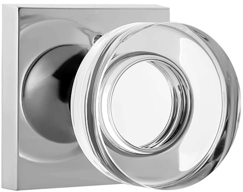 coolnews Crystal Glass Door Knobs Interior with Lock, Modern Round Privacy Door Knob for Bathroom Bedroom, Polished Chrome