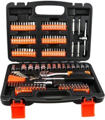 Coffret de Douilles et Embouts 131 Pièces, Outillage Mécanique Professionnel pour Réparation Voiture Auto, avec Clés à Cliquet 1/4, Rallonges, Boîte à outils