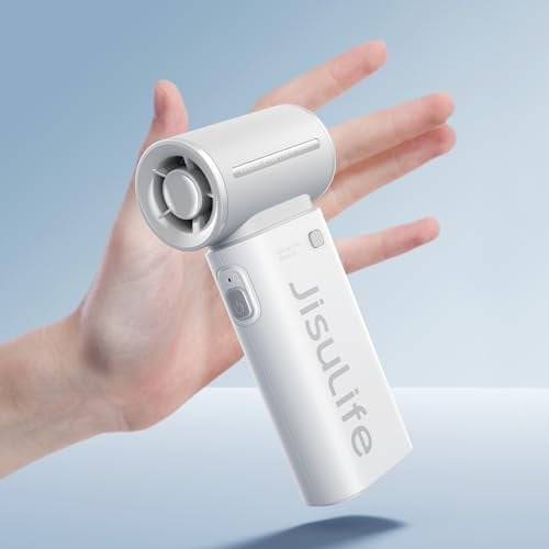JISULIFE Ventilador de mano, Mini Ventilador Recargable USB, 3600 mAh Personal Maquillaje/Ventilador de Pestañas, Ventilador de Bolsillo Portátil con 5 Velocidades, Para Mujeres Hombres Viajes Gris